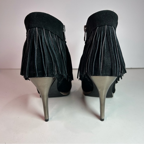 Libby Edelman Women's Bellamy Black Suede Fringe Boho Peep-toe Booties Size 8.5 - Picture 3 of 14